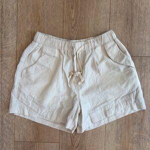 Women’s Beige Cotton Drawstring Shorts Size Medium Casual Elastic Waist Cotton